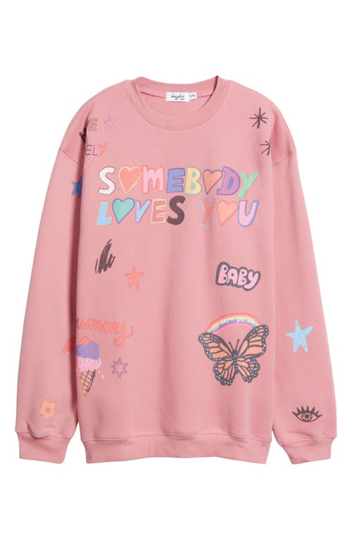 The Mayfair Group X Iscreamcolour Somebody Loves You Fleece Graphic Sweatshirt In Pink