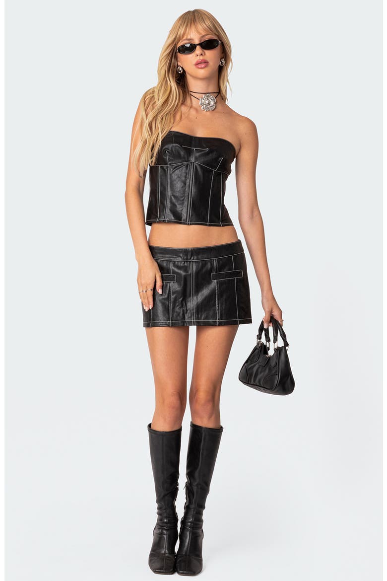 Moss Faux Leather Miniskirt, Alternate, color, BLACK