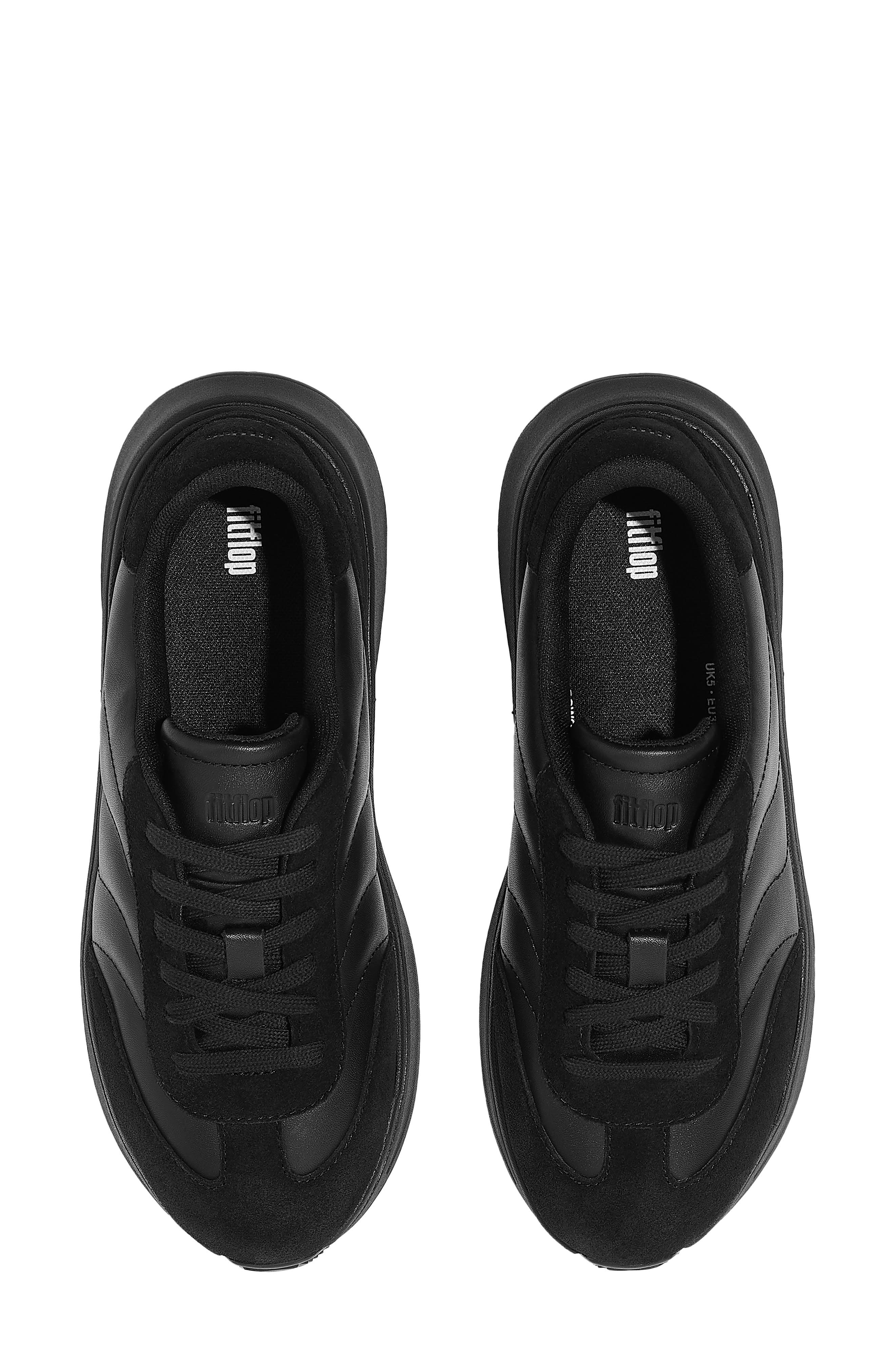 F-Mode T-Toe Wave Leather Sneaker, Alternate, color, ALL BLACK