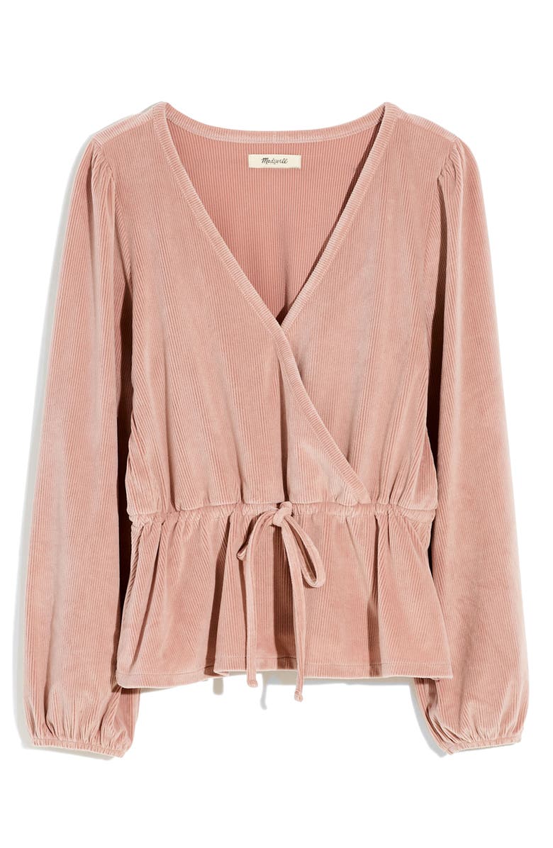 Madewell Corduroy Tie Front Faux Wrap Top, Main, color,