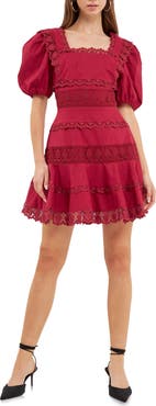 Endless Rose Lace Puff Sleeve Cotton & Linen Minidress