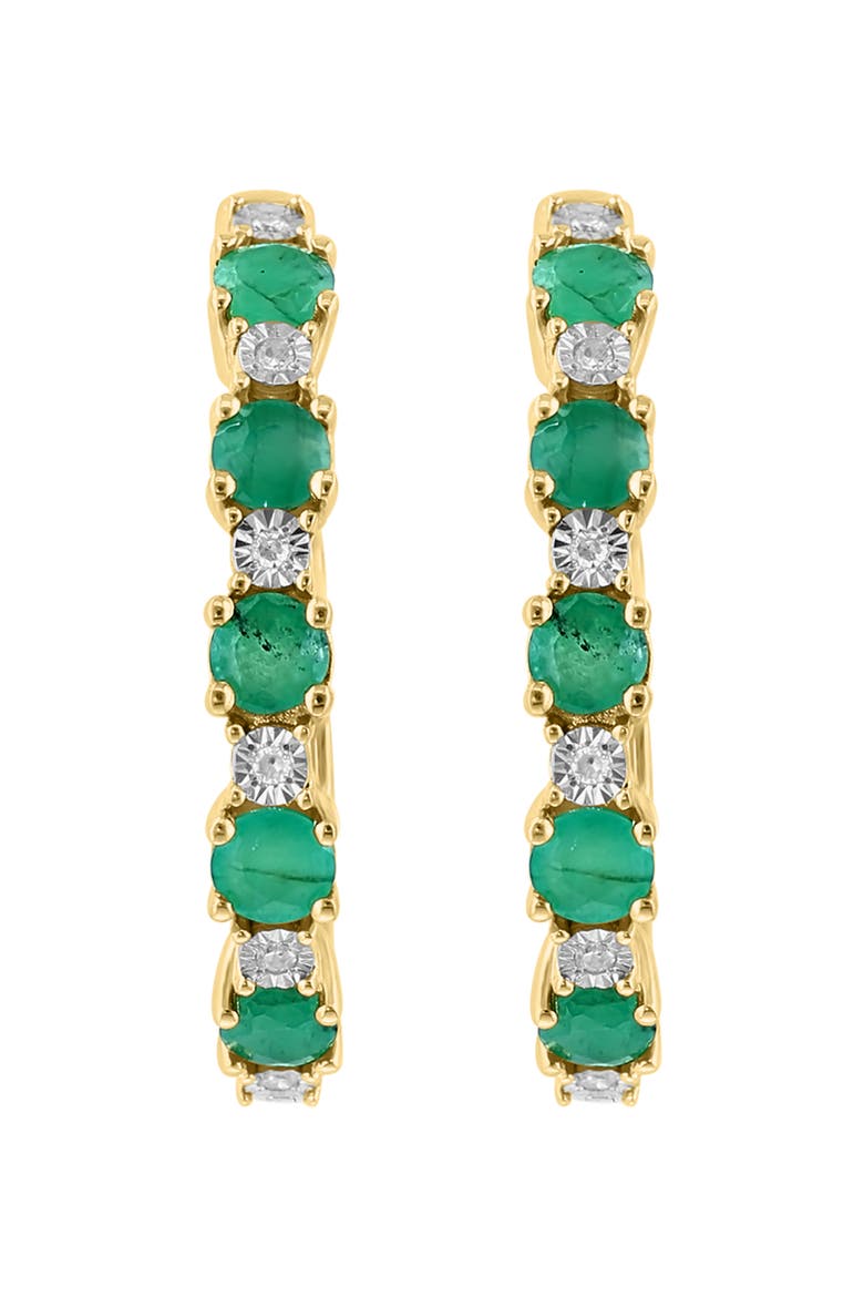 14k Gold Plated Emerald and Diamond Hoop Earrings, Alternate, color, GREEN
