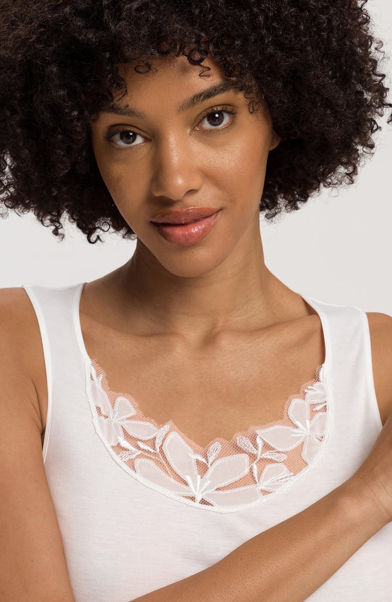 Hanro Kalea Embroidered Trim Cotton Tank Top, Alternate, color, Off White