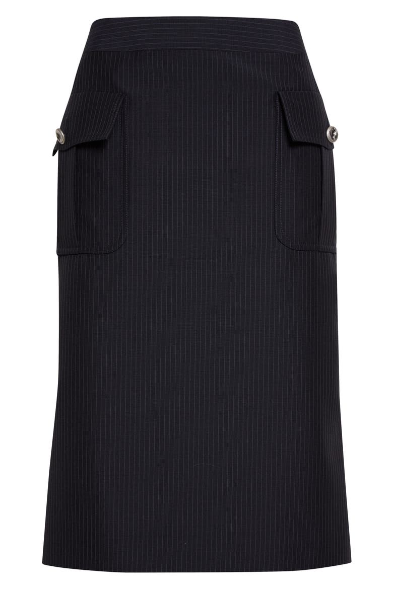 Pinstripe Wool & Mohair Cargo Pencil Skirt, Alternate, color, NAVY