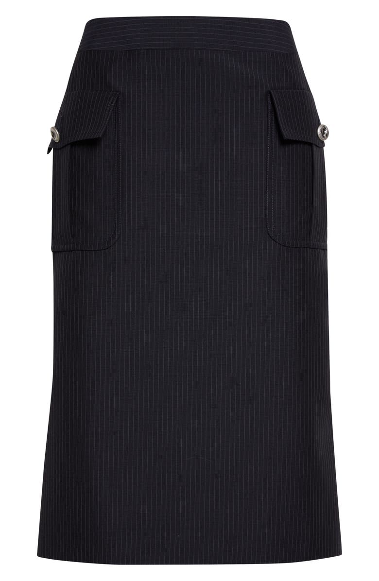McQueen Pinstripe Wool & Mohair Cargo Pencil Skirt, Main, color, Navy