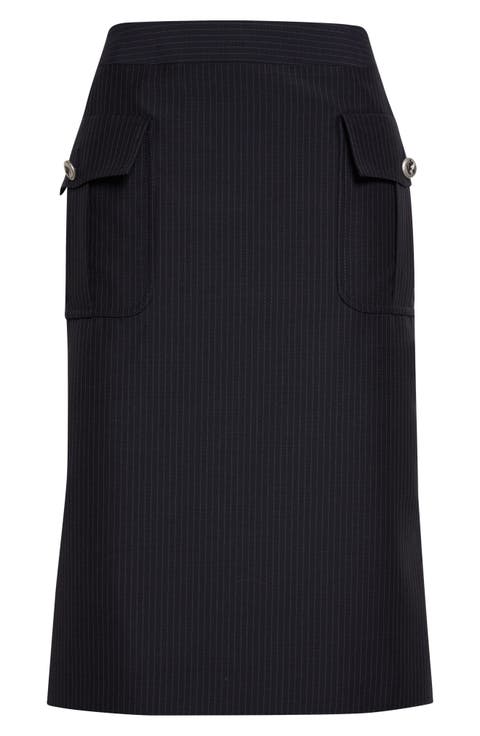 Pinstripe Wool & Mohair Cargo Pencil Skirt