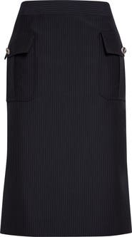 McQueen Pinstripe Wool & Mohair Cargo Pencil Skirt