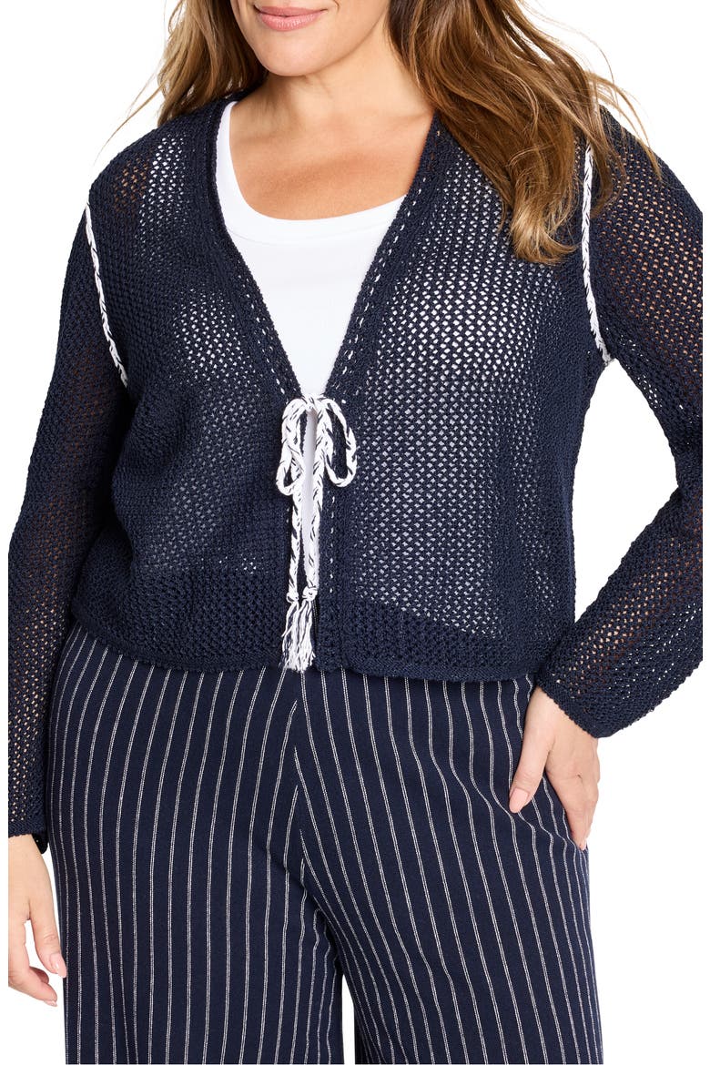 Tie Front Open Stitch Cotton Blend Cardigan, Main, color, DARK INDIGO