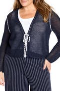 NIC+ZOE Tie Front Open Stitch Cotton Blend Cardigan