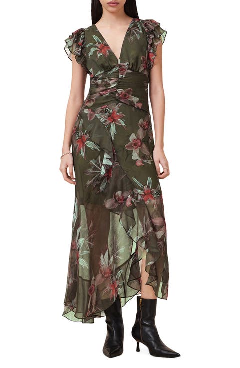Brea Orchid Print Asymmetric Dress