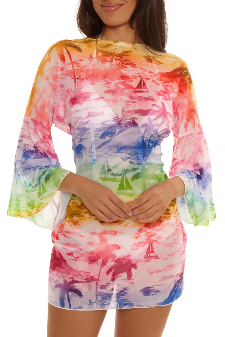 Fiji Tie Front Cover-Up Dress, Alternate, color, MULTI