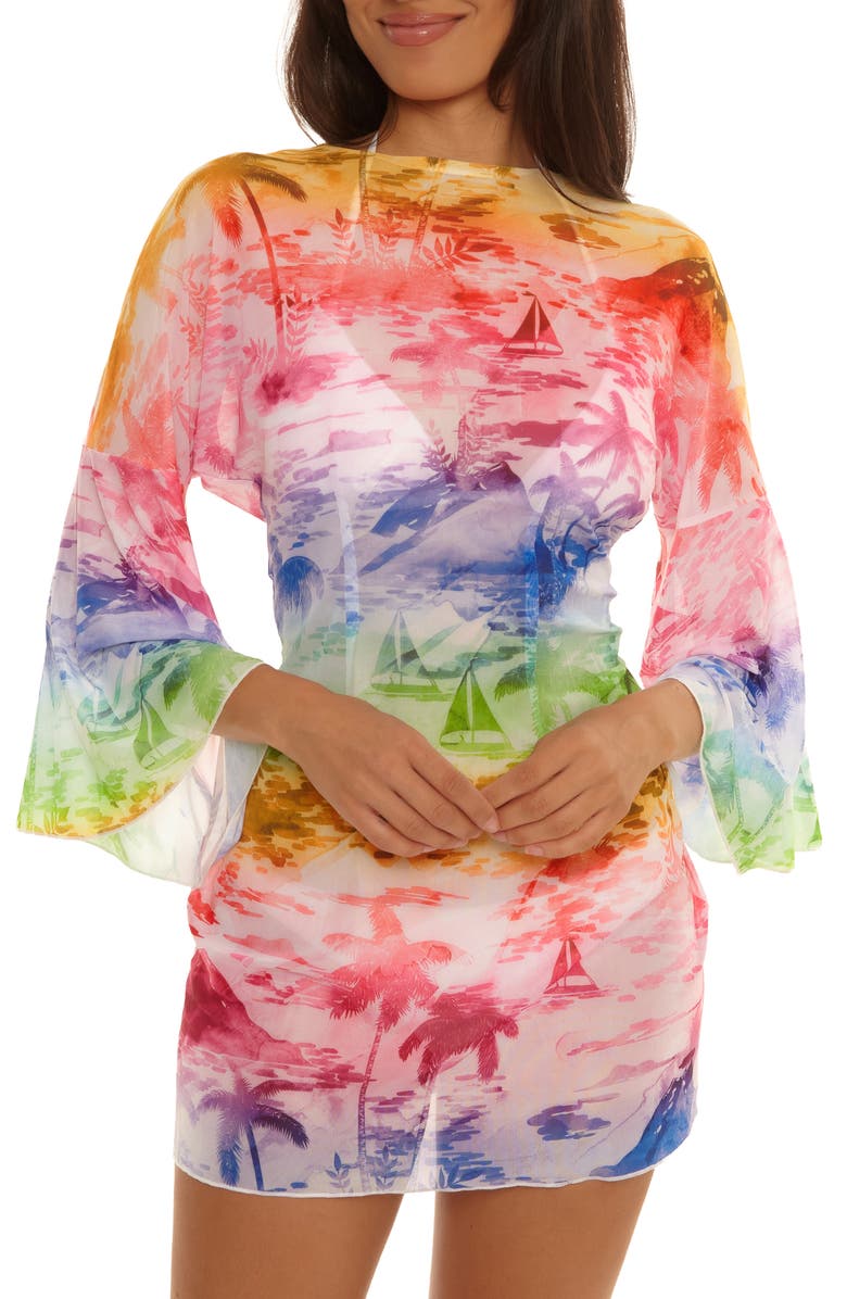 Becca Fiji Tie Front Cover-Up Dress, Alternate, color, 