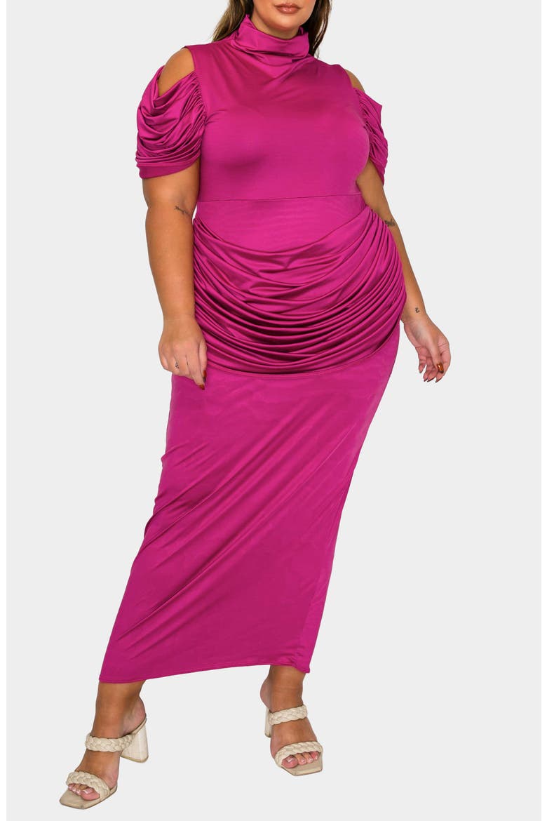 Seraphina Cold Shoulder Ruched Maxi Dress, Alternate, color, MAGENTA