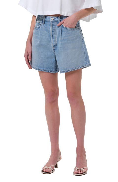 Rhoda Pleated High Waist A-Line Denim Shorts (Raft)