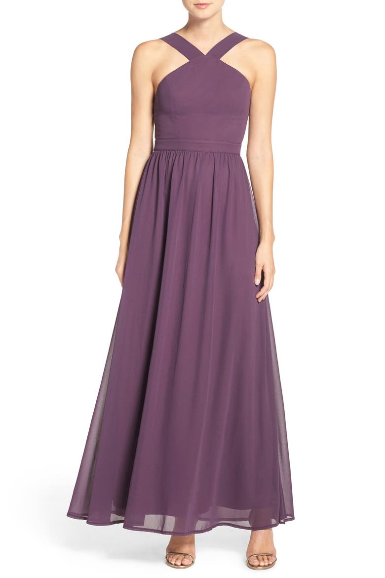 Cross Neck A-Line Chiffon Gown, Main, color, DUSTY PURPLE