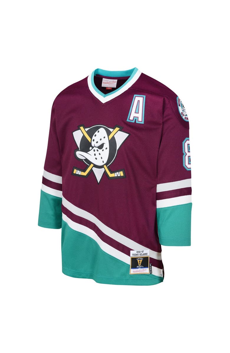 Mitchell & Ness Youth Mitchell & Ness Teemu Selanne Maroon Anaheim Ducks 1996 Blue Line Player Jersey, Alternate, color, 