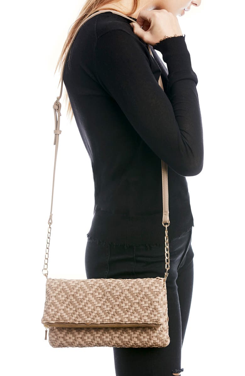 Sole Society Lisbeth Weave Foldover Clutch, Alternate, color, Nude Combo