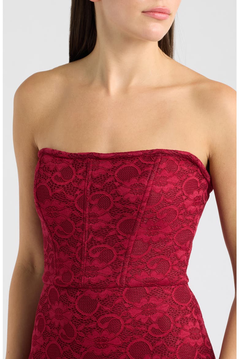 Kristy Strapless Lace Mermaid Gown, Alternate, color, ROUGE