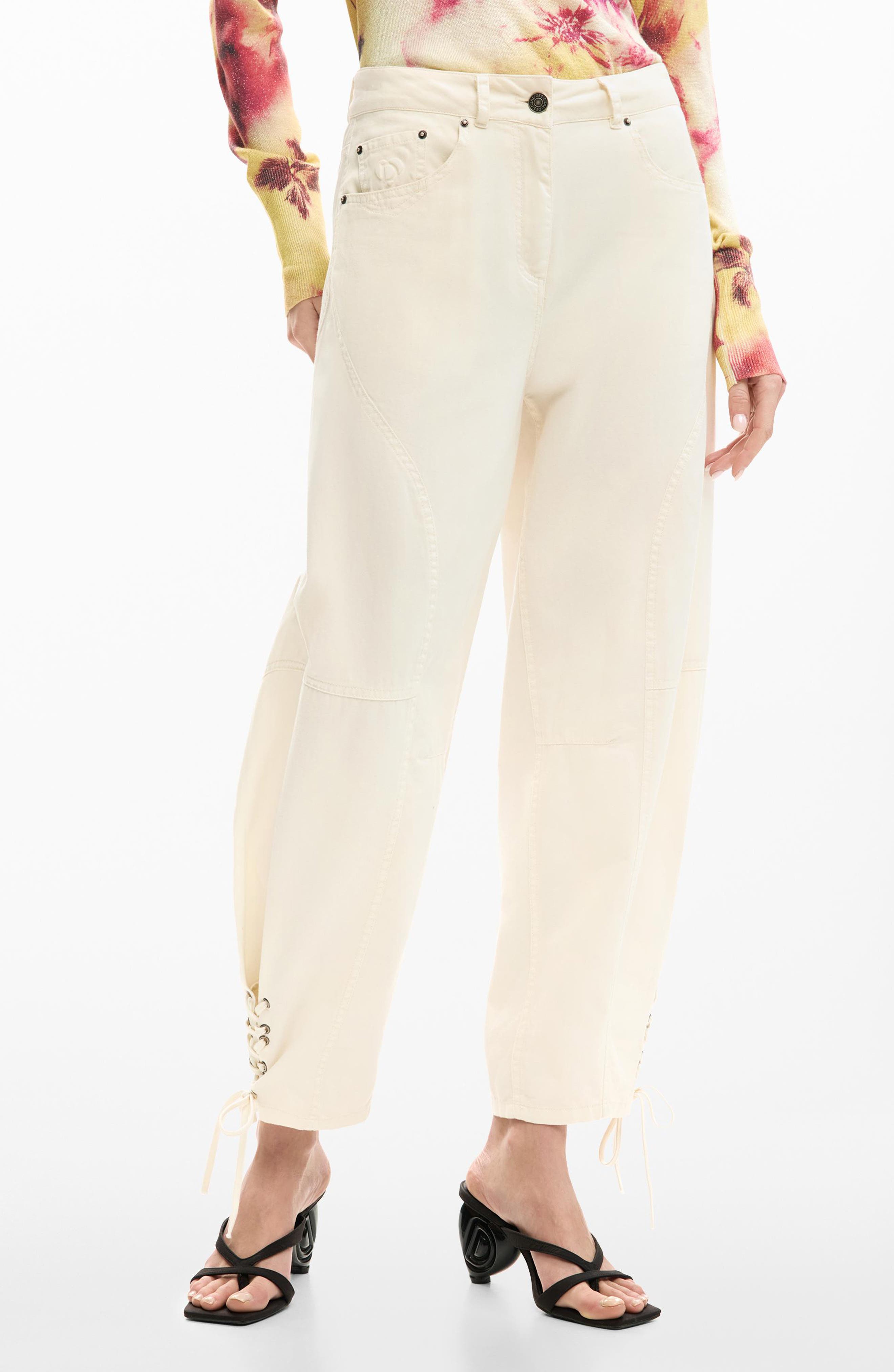 Lace Up Hem Denim Pants