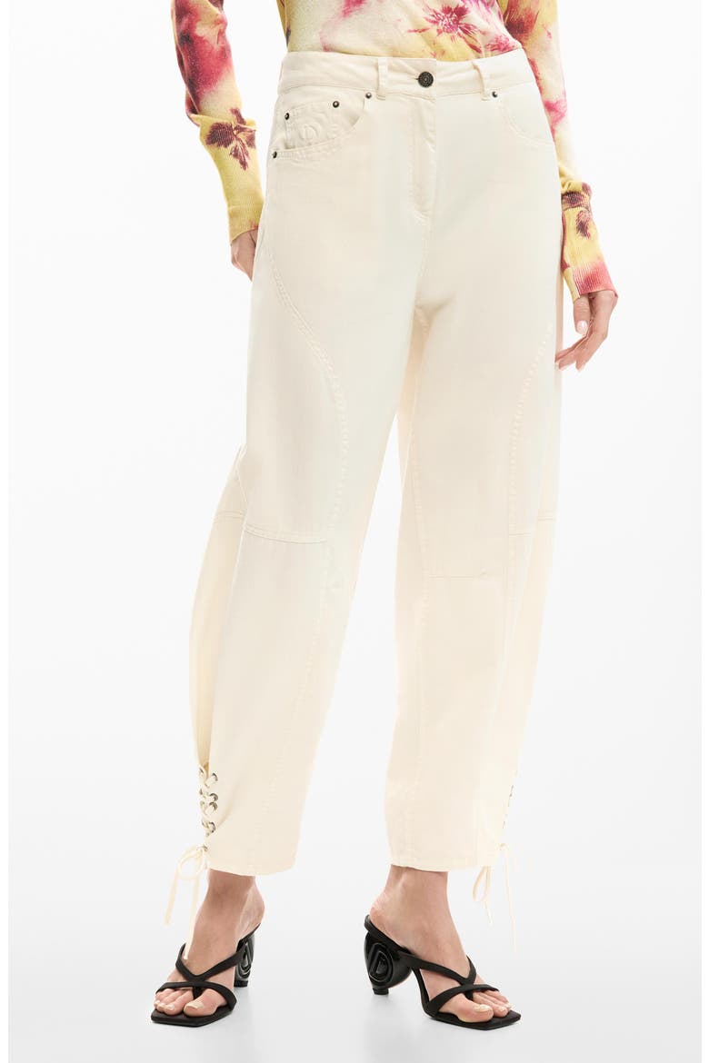 Lace Up Hem Denim Pants, Main, color, LIGHT BEIGE
