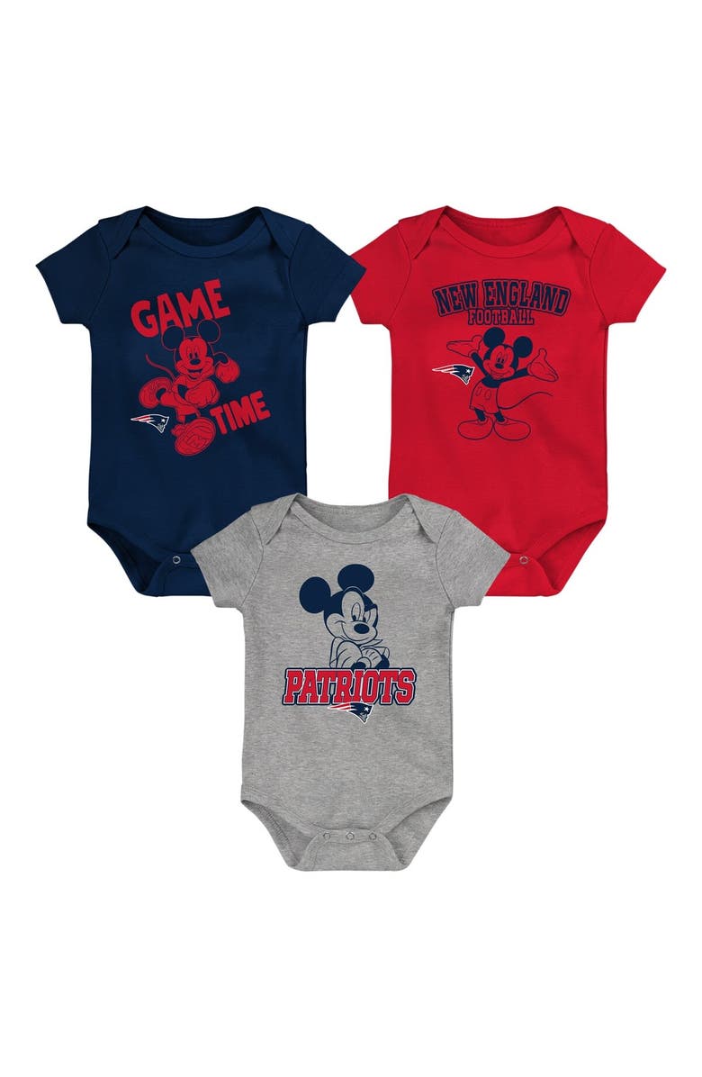 Outerstuff Newborn & Infant Navy/Red/Gray New England Patriots Three-Piece Disney Game Time Bodysuit Set, Alternate, color,