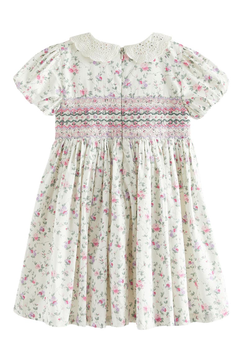 Kids' Floral Smocked Cotton Dress, Alternate, color, IVORY/ LILAC FLORAL