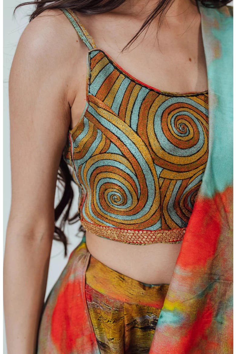 Kahlo Ruffle Saree Dress, Alternate, color, Brown Multi