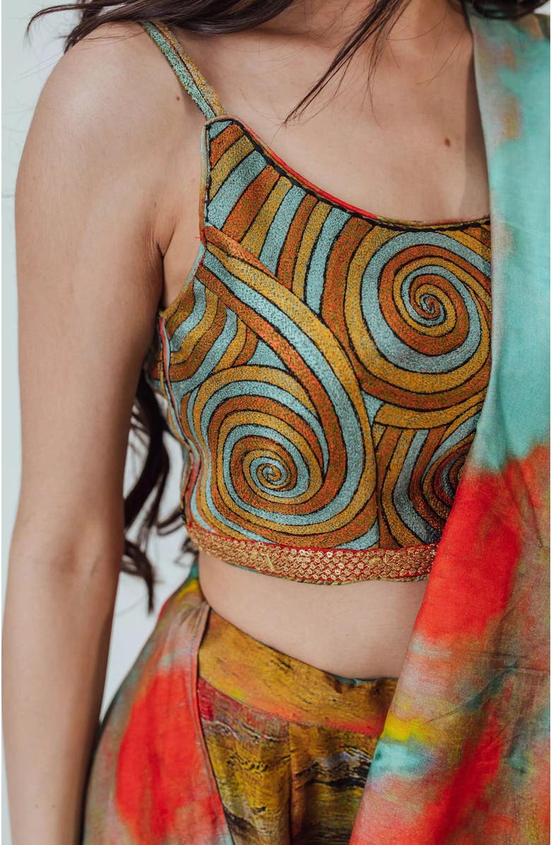 RAAS Kahlo Ruffle Saree Dress, Alternate, color, Brown Multi