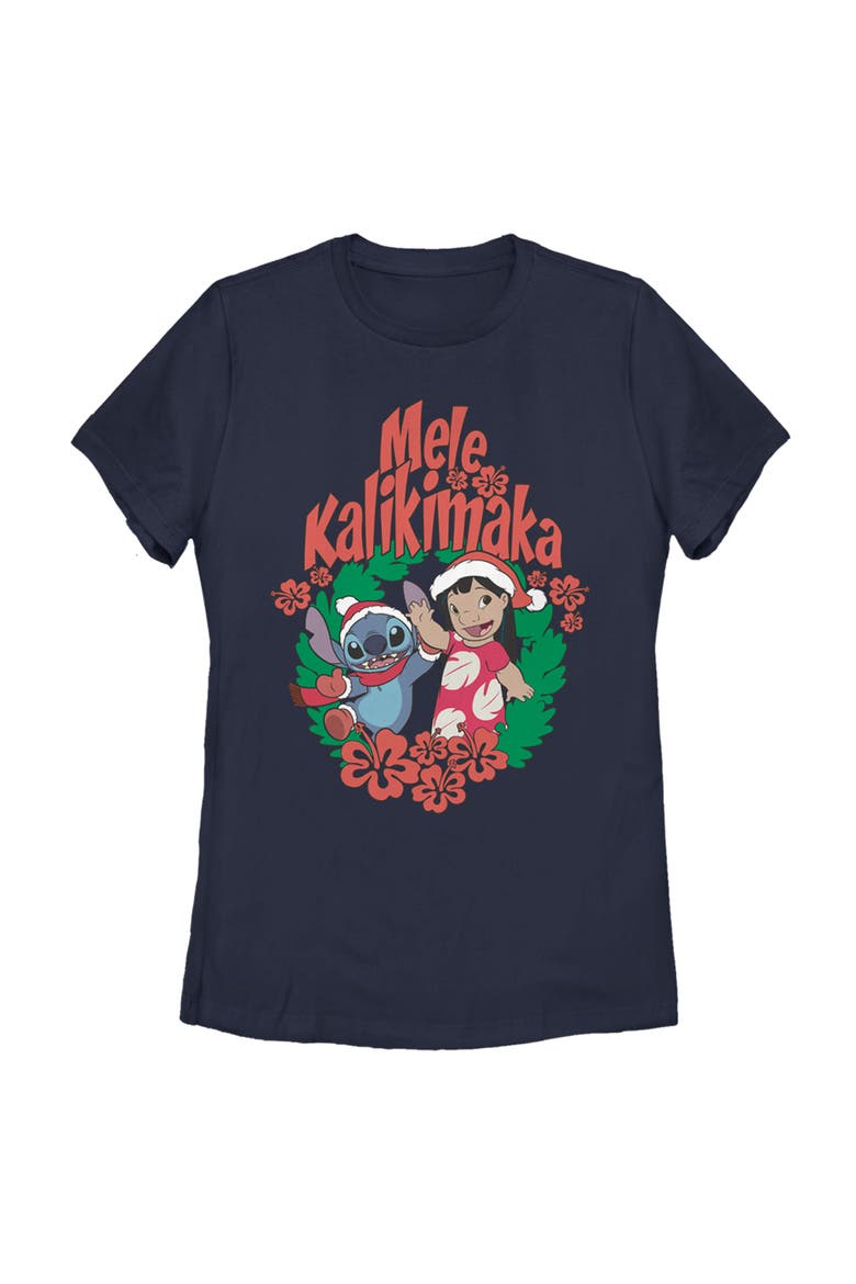 Women's Lilo & Stitch Mele Kalikimaka Christmas Graphic Tee, Main, color, Navy Blue