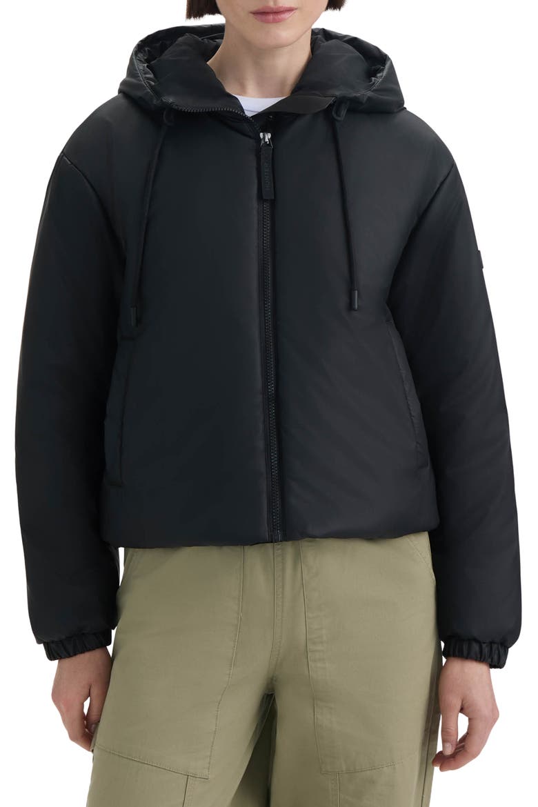 Leah Water Repellent Hooded Crop Puffer Jacket, Main, color, BLACK