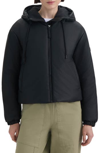 Hunter Leah Water Repellent Hooded Crop Puffer Jacket In Black