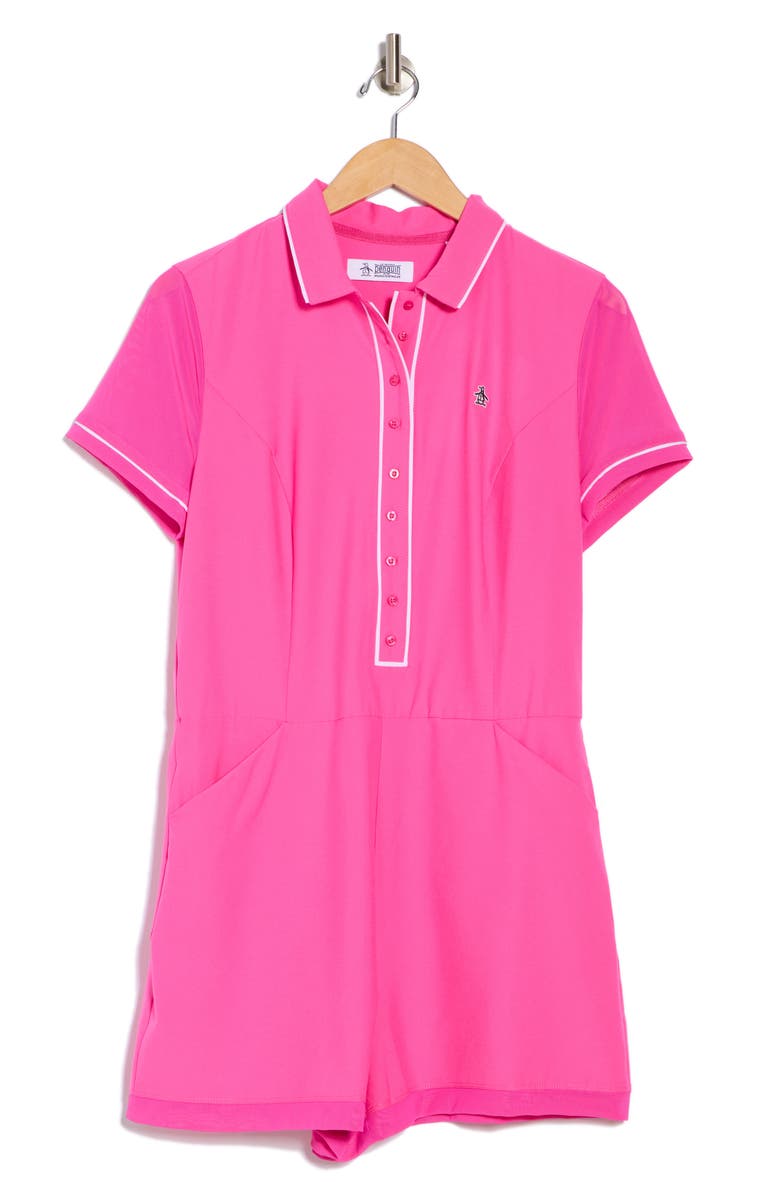 Original Penguin Veronica Short Sleeve Romper, Alternate, color, Cheeky Pink