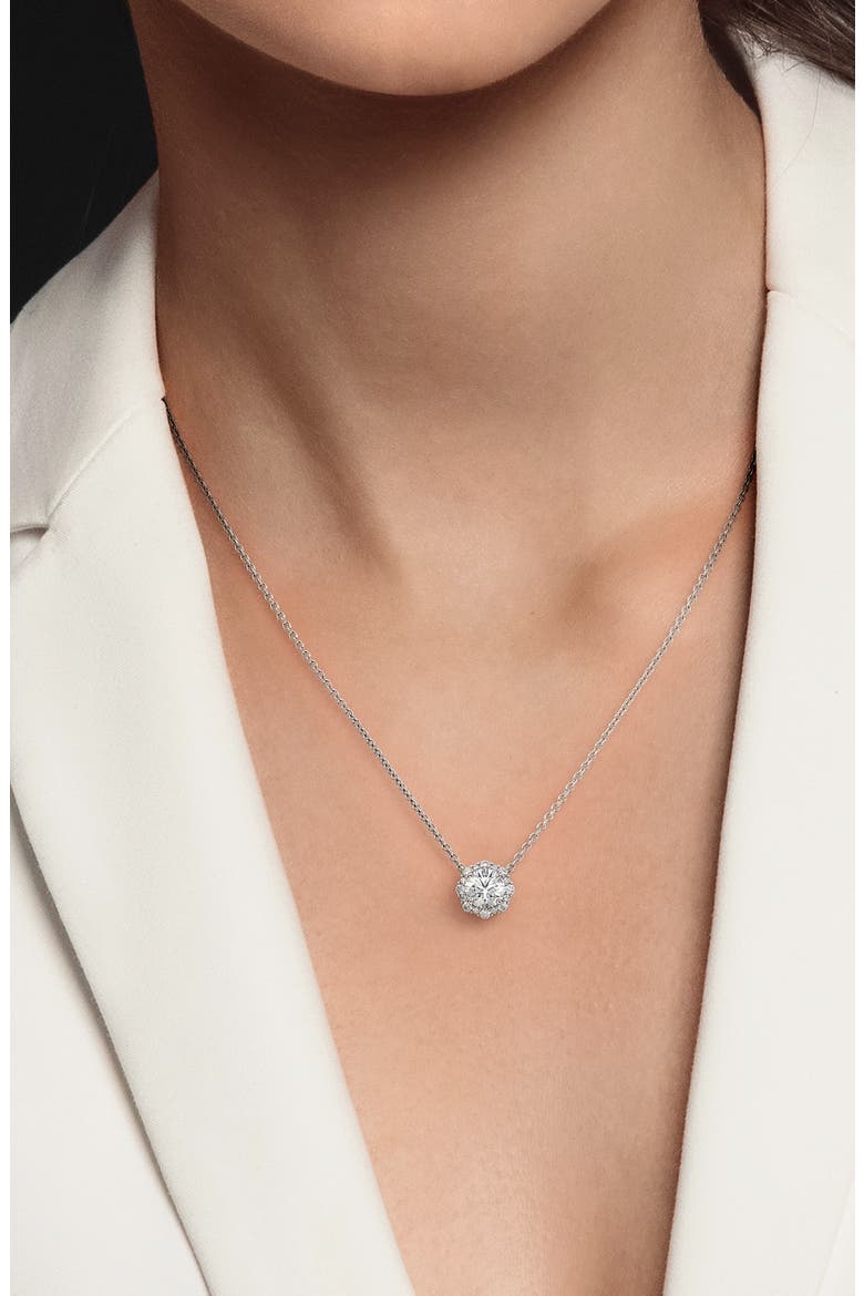 Center of My Universe® Floral Halo Diamond Pendant Necklace, Alternate, color, 18K WHITE GOLD