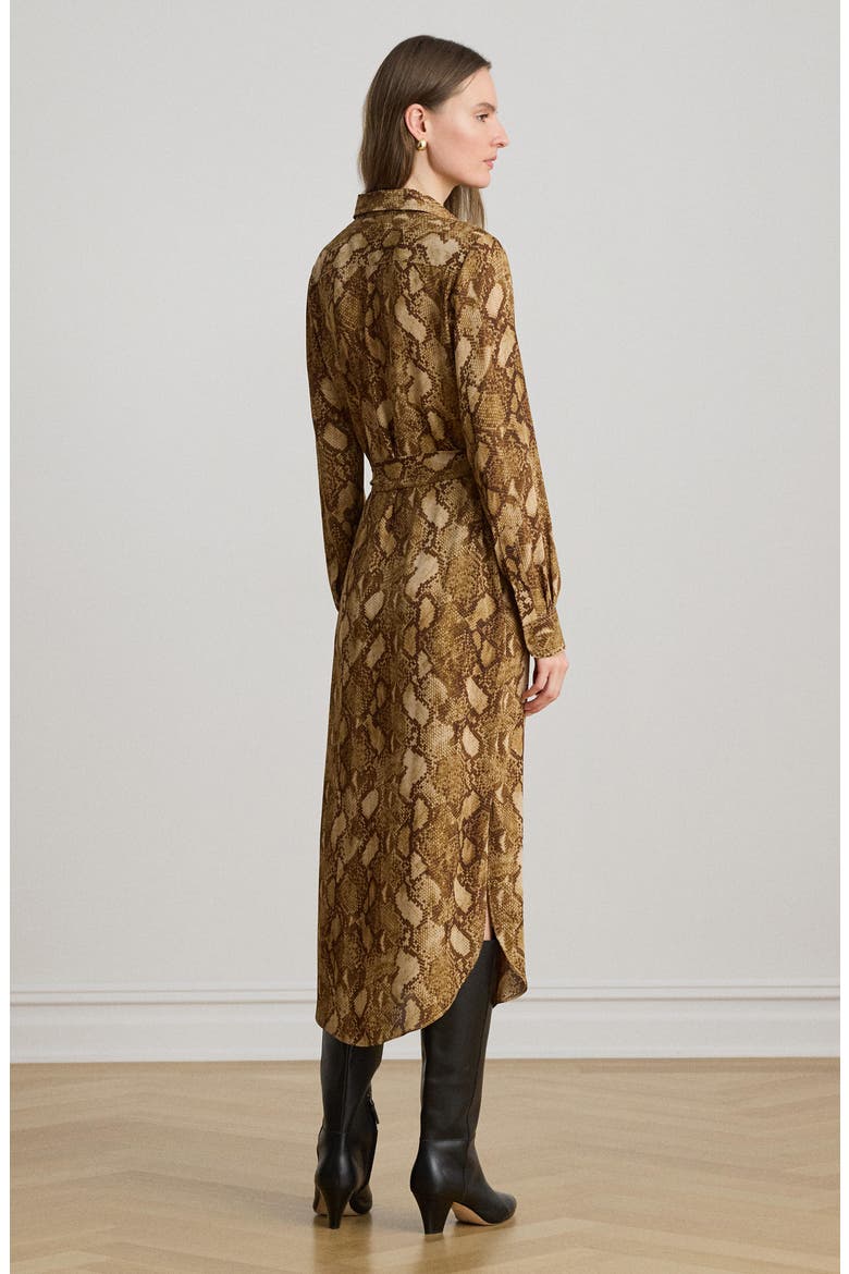Snake Print Belted Georgette Midi Shirtdress, Alternate, color, BEIGE/ MULTI