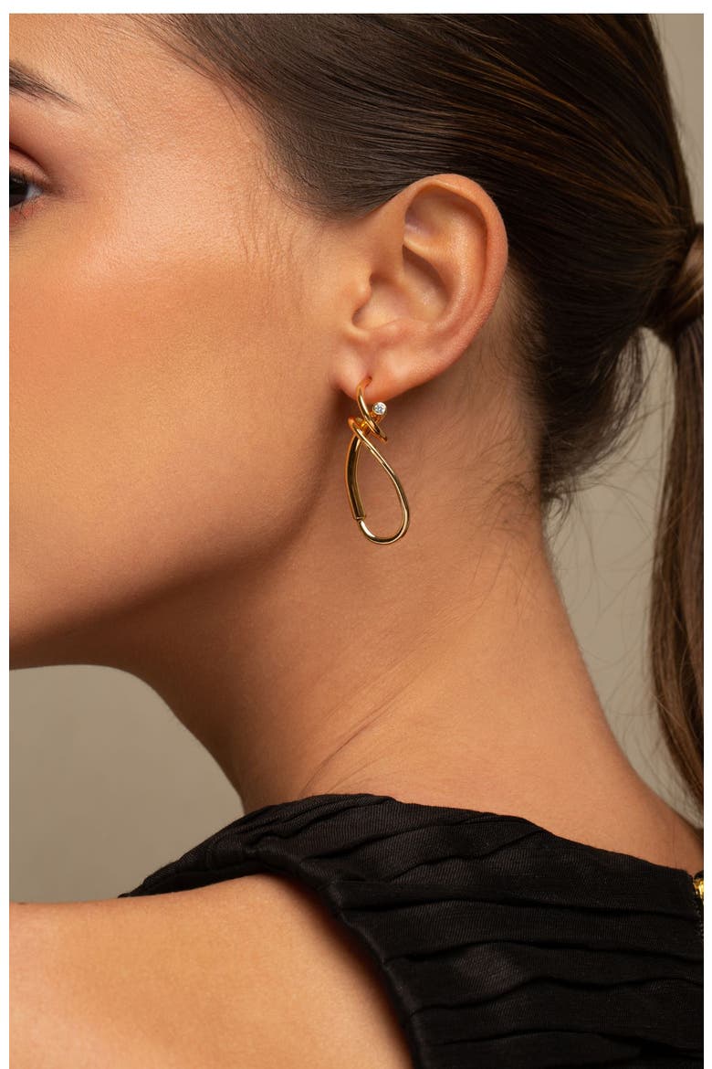 Calei zirconia  drop earrings, Alternate, color, GOLD PLATE