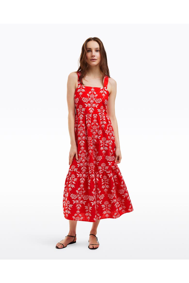 Cynthia Embroidered Midi Dress, Alternate, color, Red Floral Embroidery
