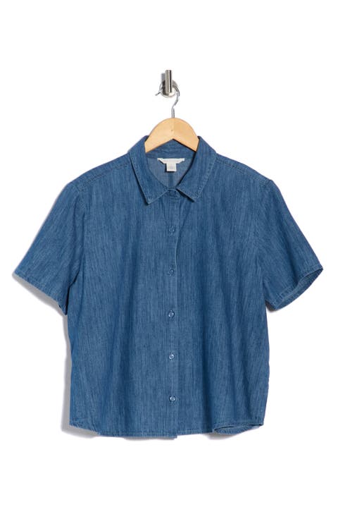 Short Sleeve Chambray Button Up Shirt