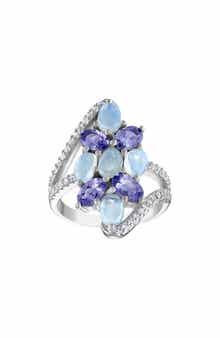 FZN Sterling Silver Tanzanite, Opal & Lab Created White Sapphire Ring