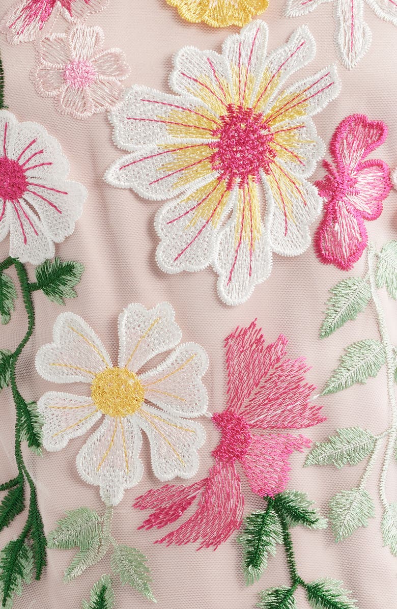 Eliza J Embroidered Floral Cocktail Shift Dress, Alternate, color, Pink Multi