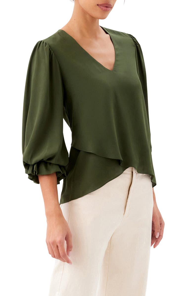 Karen Kane Crossover Hem Asymmetric Top, Alternate, color, Light Olive