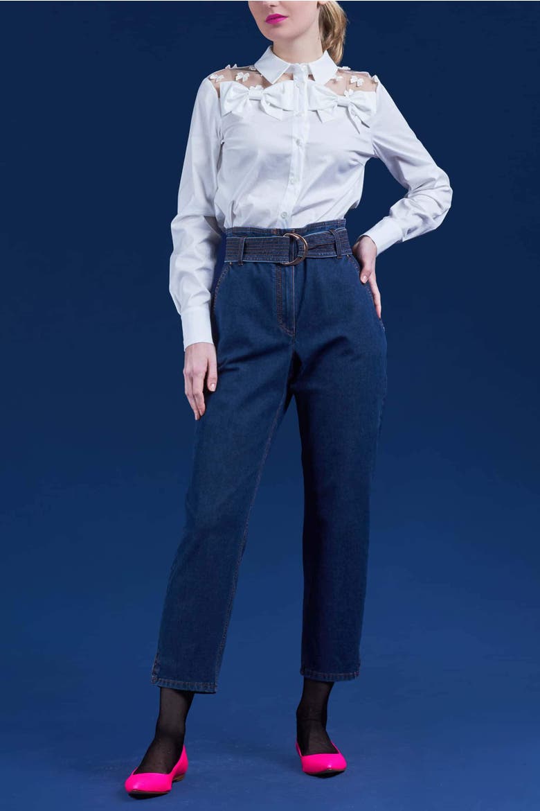 High Waist Belted Jeans, Alternate, color, Jeans Blue
