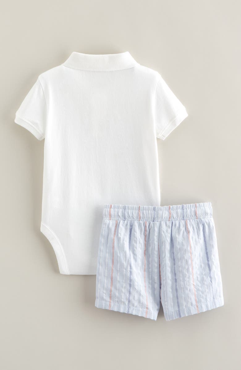Nordstrom Cotton Polo Bodysuit & Shorts Set, Alternate, color, White- Blue Regatta Stripe