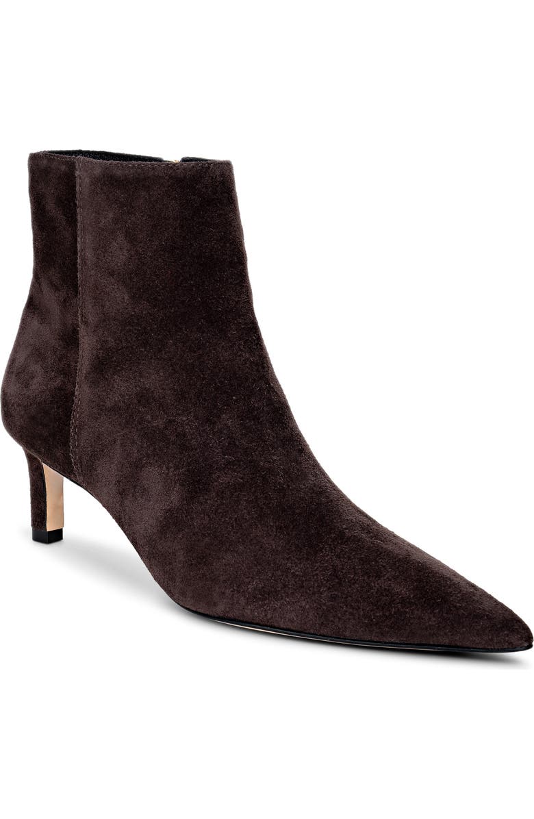 L'AGENCE Lilly Pointed Toe Bootie, Main, color, Dark Brown Suede