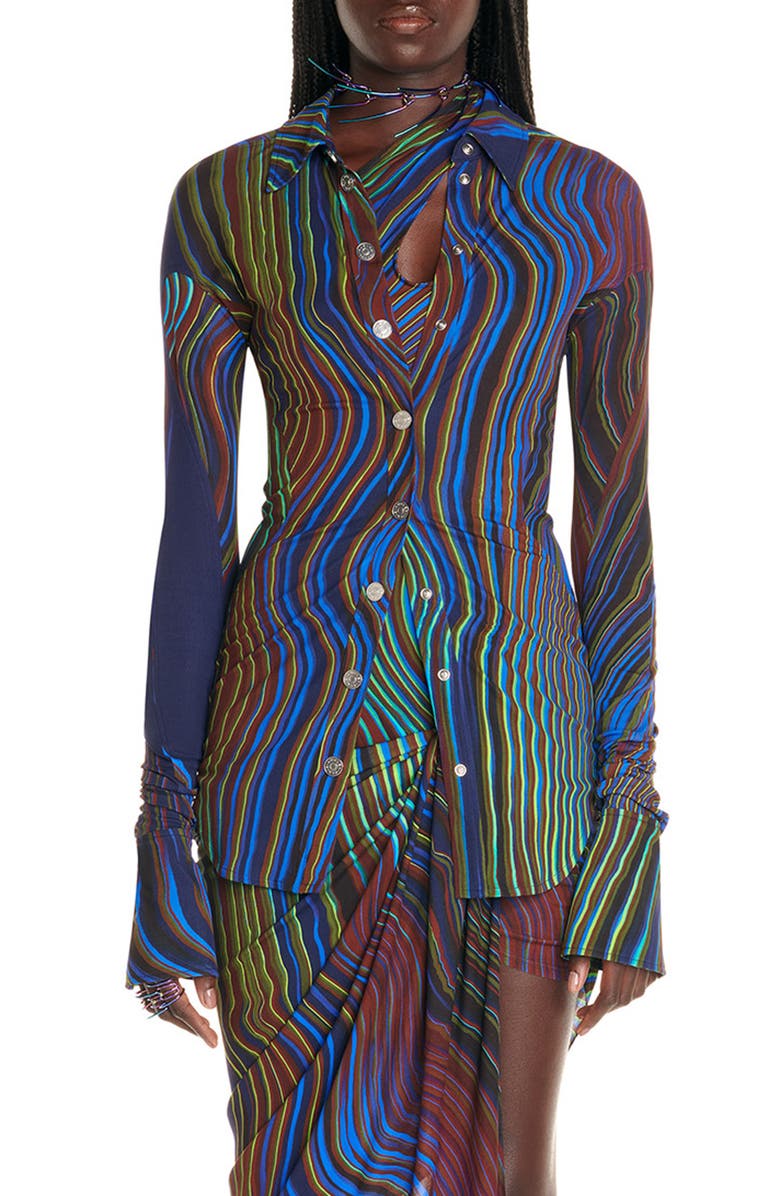 MUGLER Wave Print Jersey Blouse, Main, color,