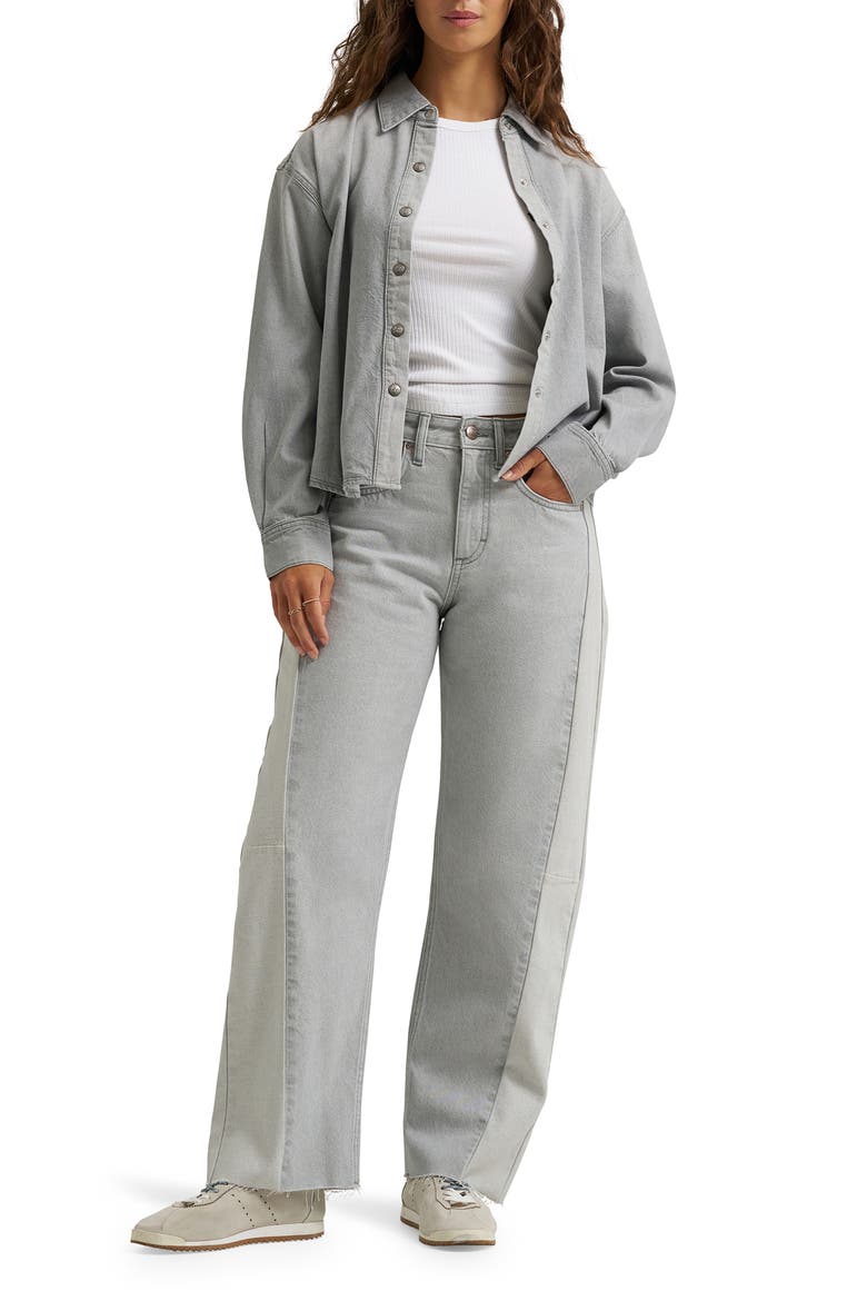 Rider Low Slung Mid Rise Raw Hem Barrel Leg Jeans, Alternate, color, DUSK GRAY