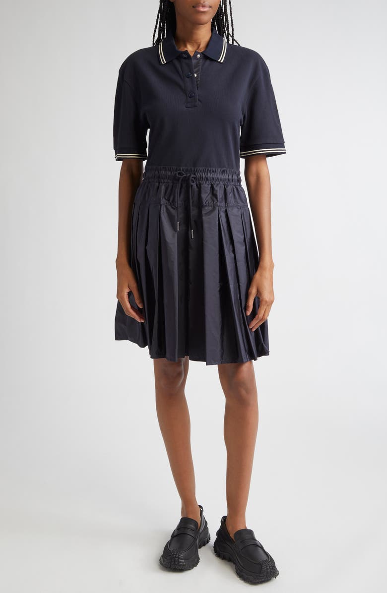 Moncler Mixed Media Polo Dress, Main, color, Dark Navy Blue