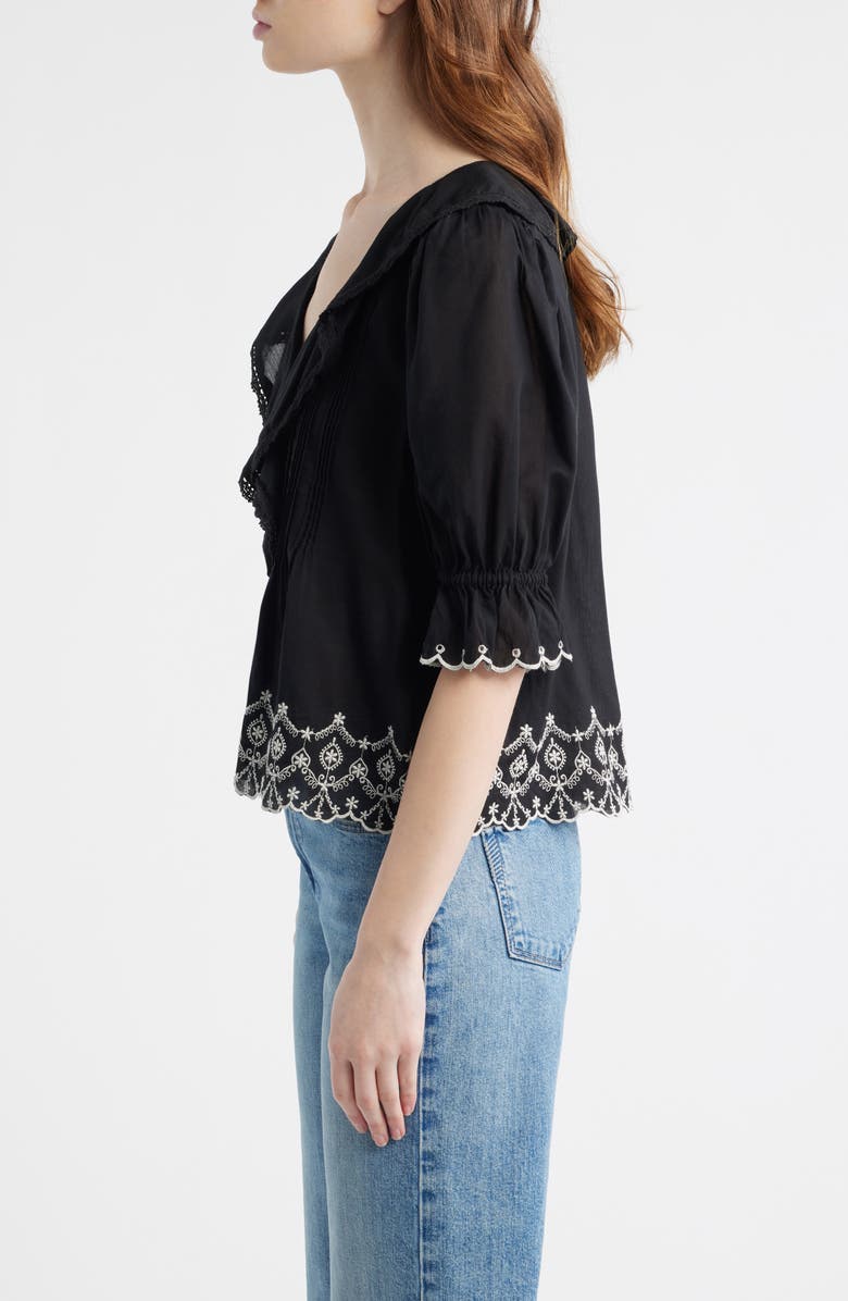 Madewell Ruffle Puff Sleeve Top, Alternate, color, Jet Black