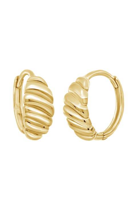 14K Gold Textured Oval Huggie Hoop Earrings