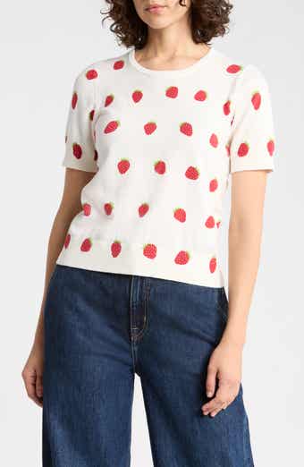 Strawberry Short Sleeve Cotton Sweater