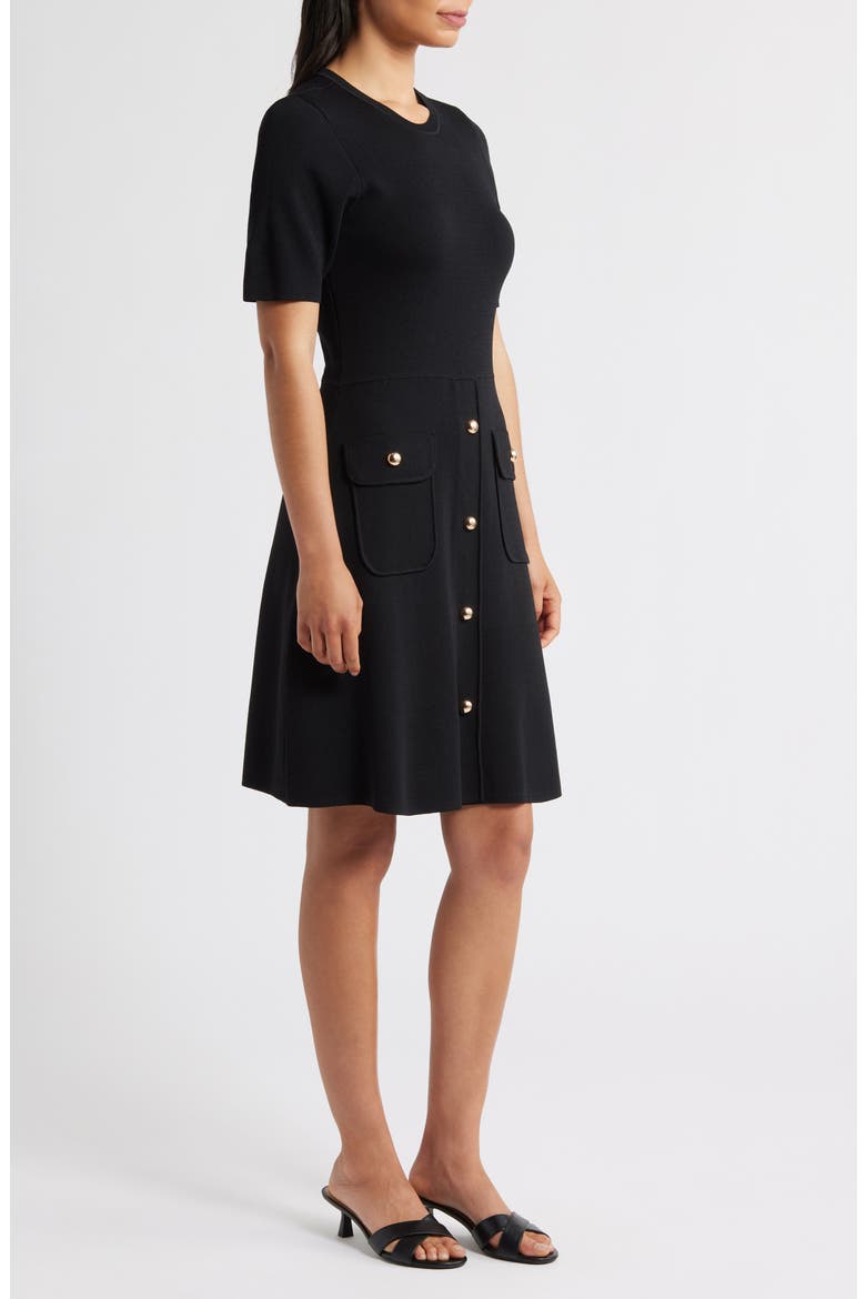Patch Pocket Knit A-Line Dress, Alternate, color, BLACK